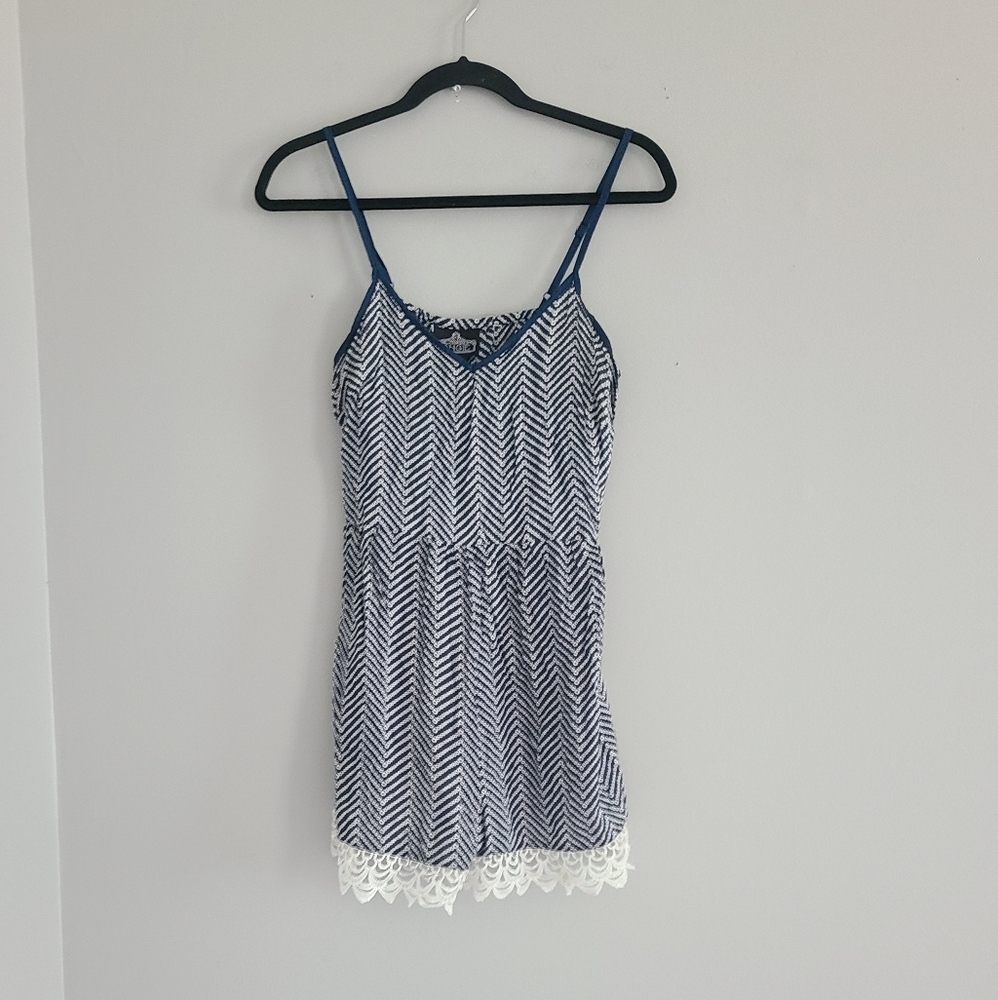 Angie Medium Blue and White Chevron Romper
